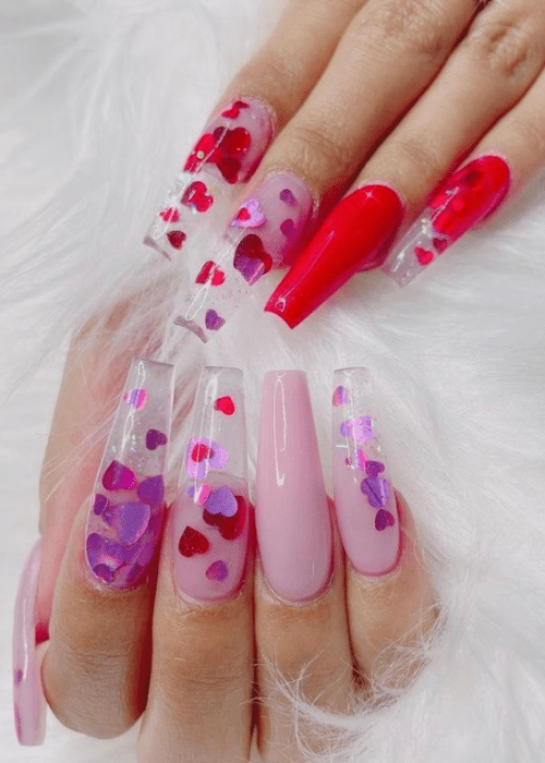 Beautiful Valentine’s day nail designs that you will want to try for yourself this year. #valentinesdaynails #valentinesdaynailsacrylic #nails #beauty #valentinesdaynailsacryliclong