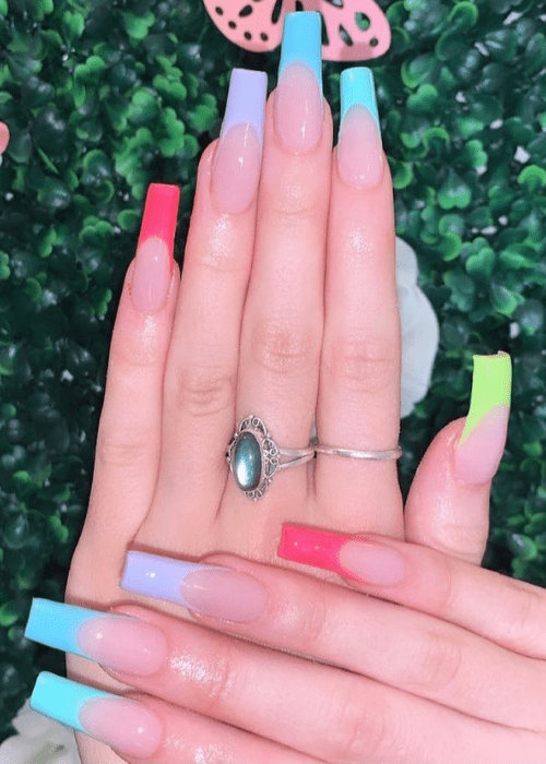 Bright multicolored french tips