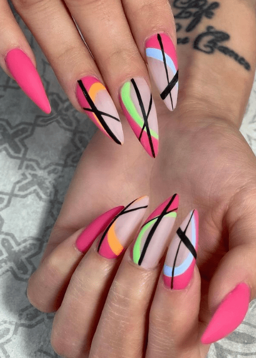 neon abstract nail art