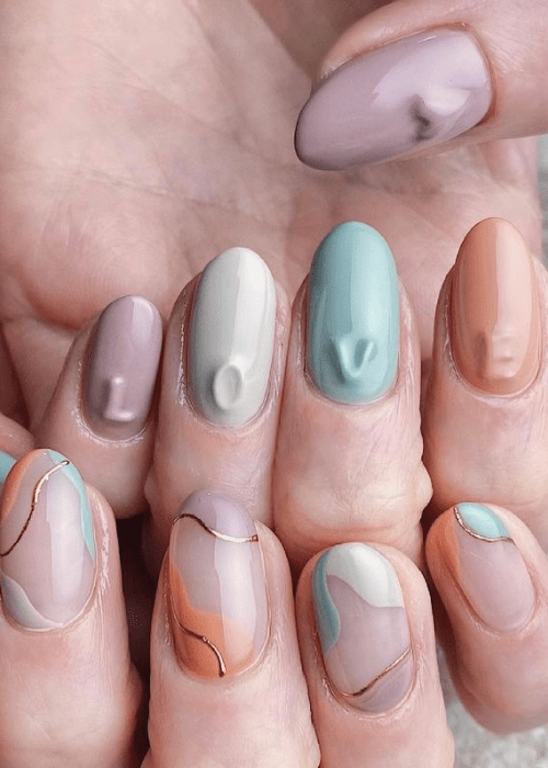 pastel nails with a 3D Love