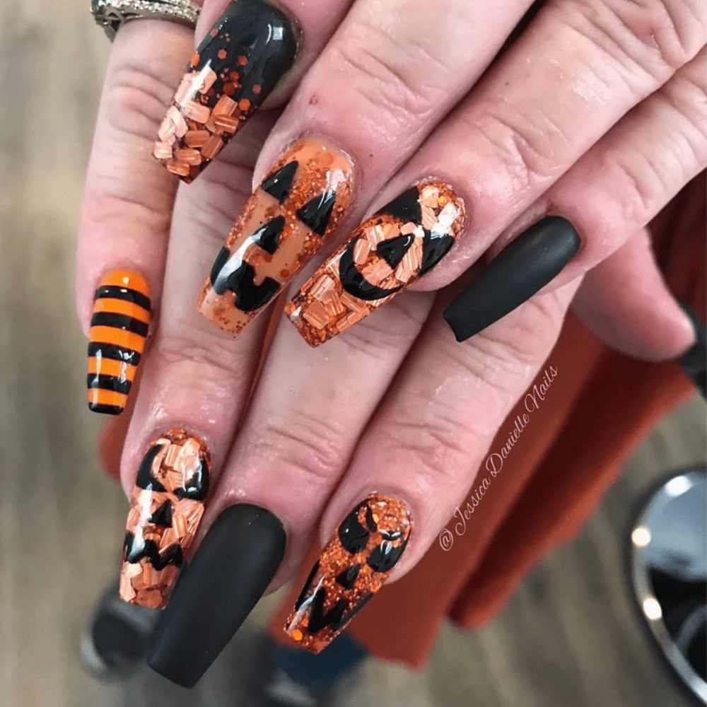 Pumpkin halloween nail design