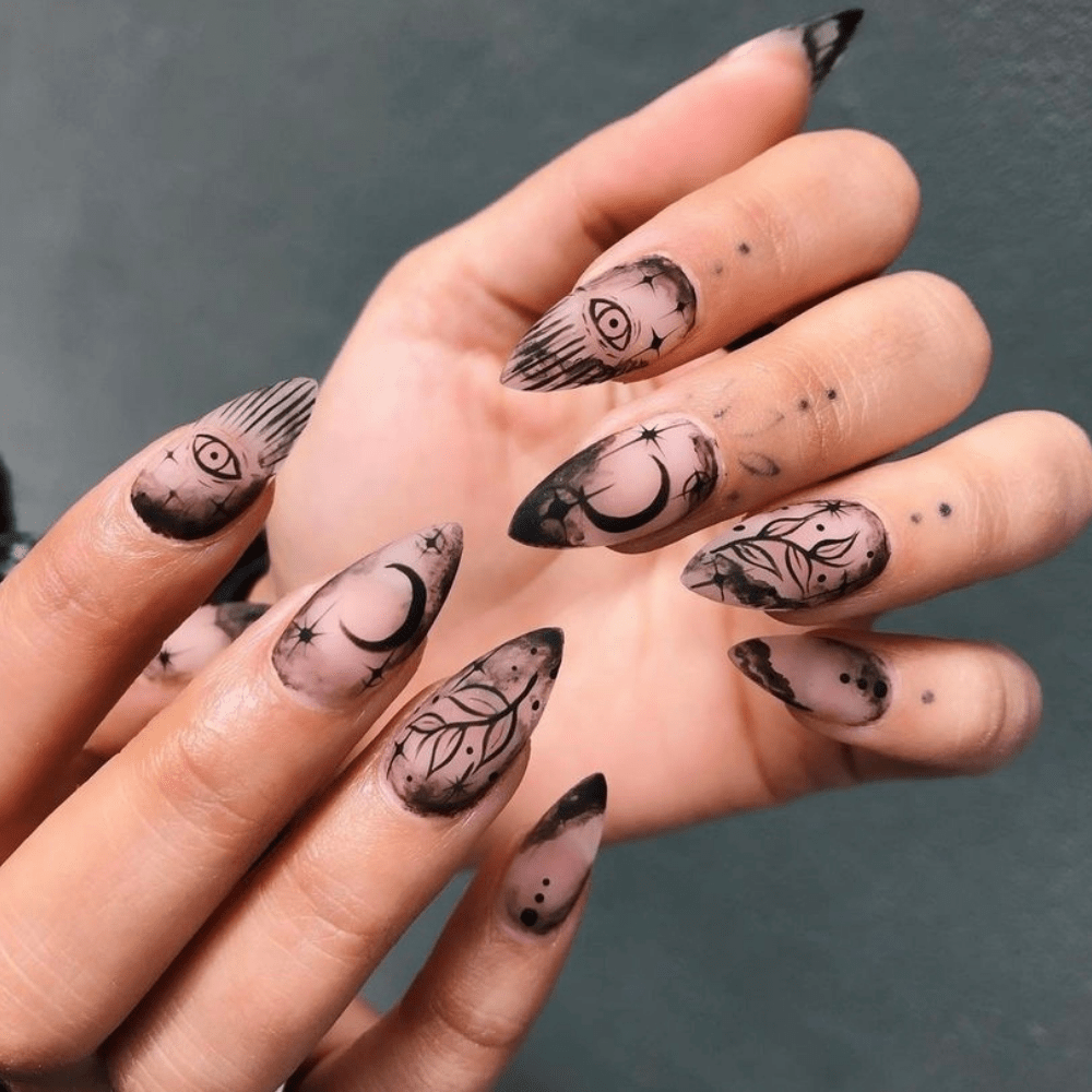 fade black nail design