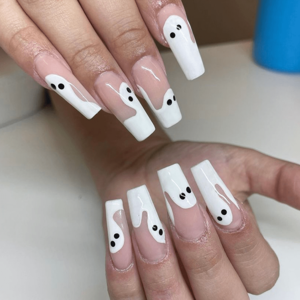 white ghost halloween nail design