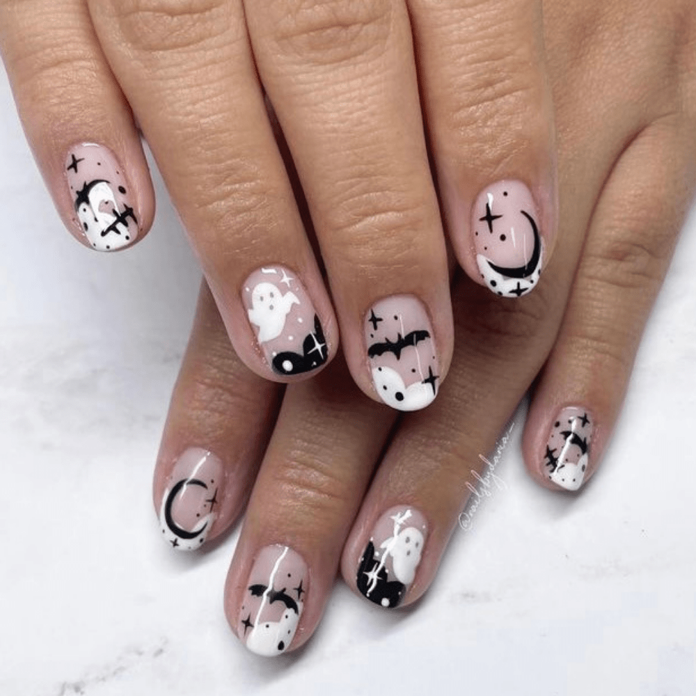 Halloween nail design with bats