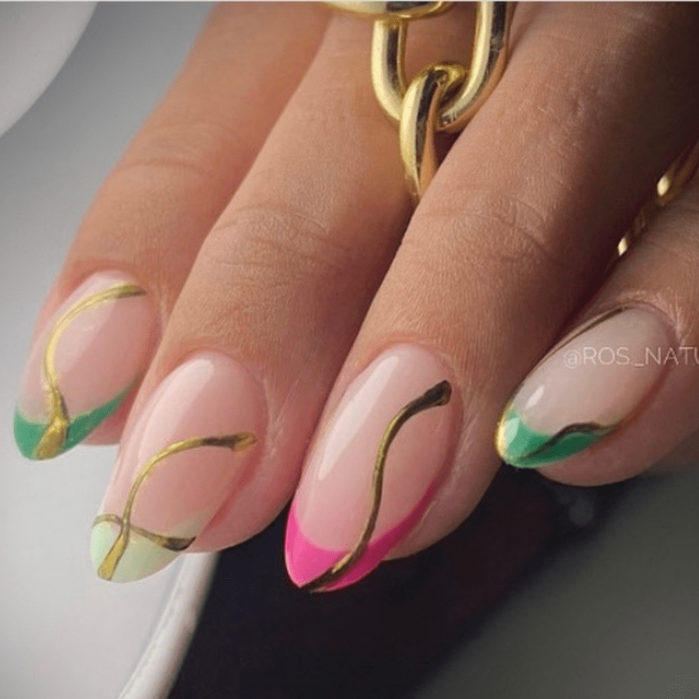 multicolored french tip nail design