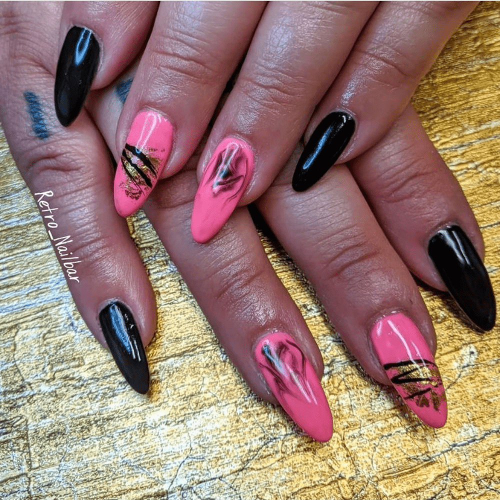 pink and black nail design