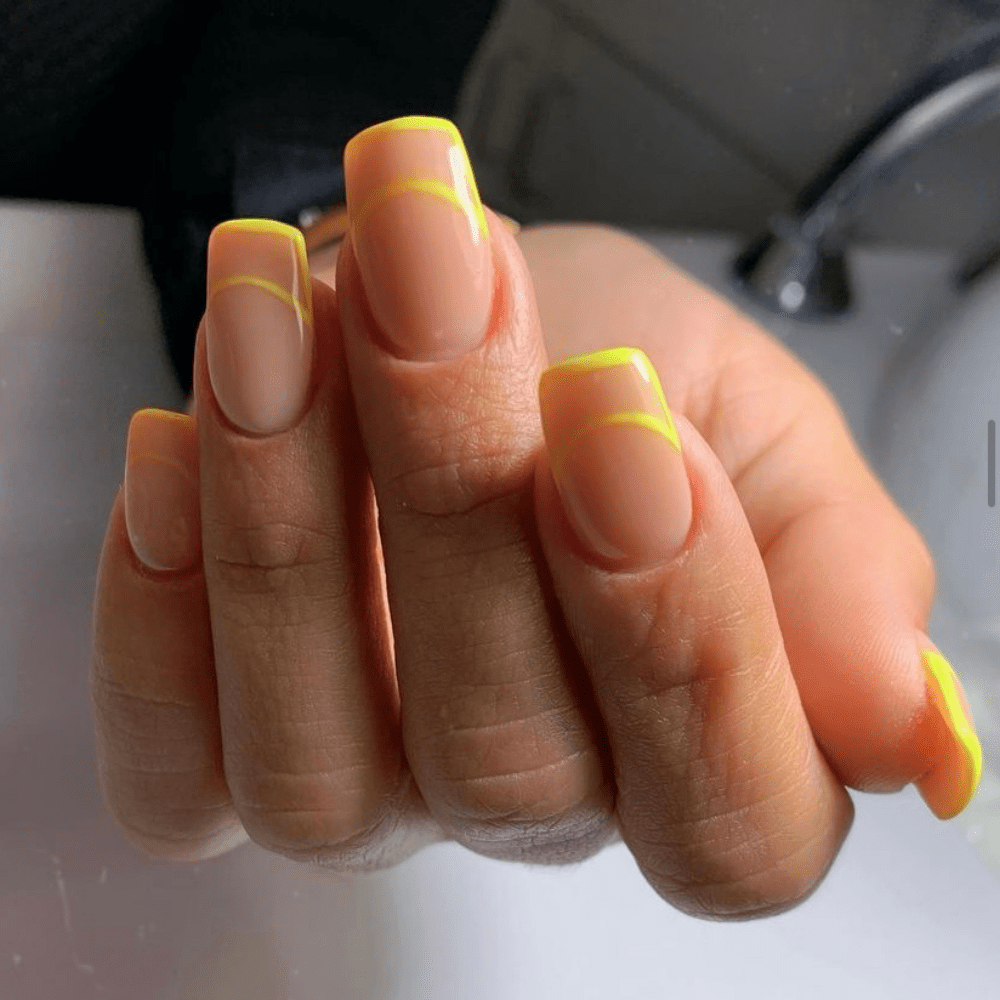 Yellow french tip polygel nail design