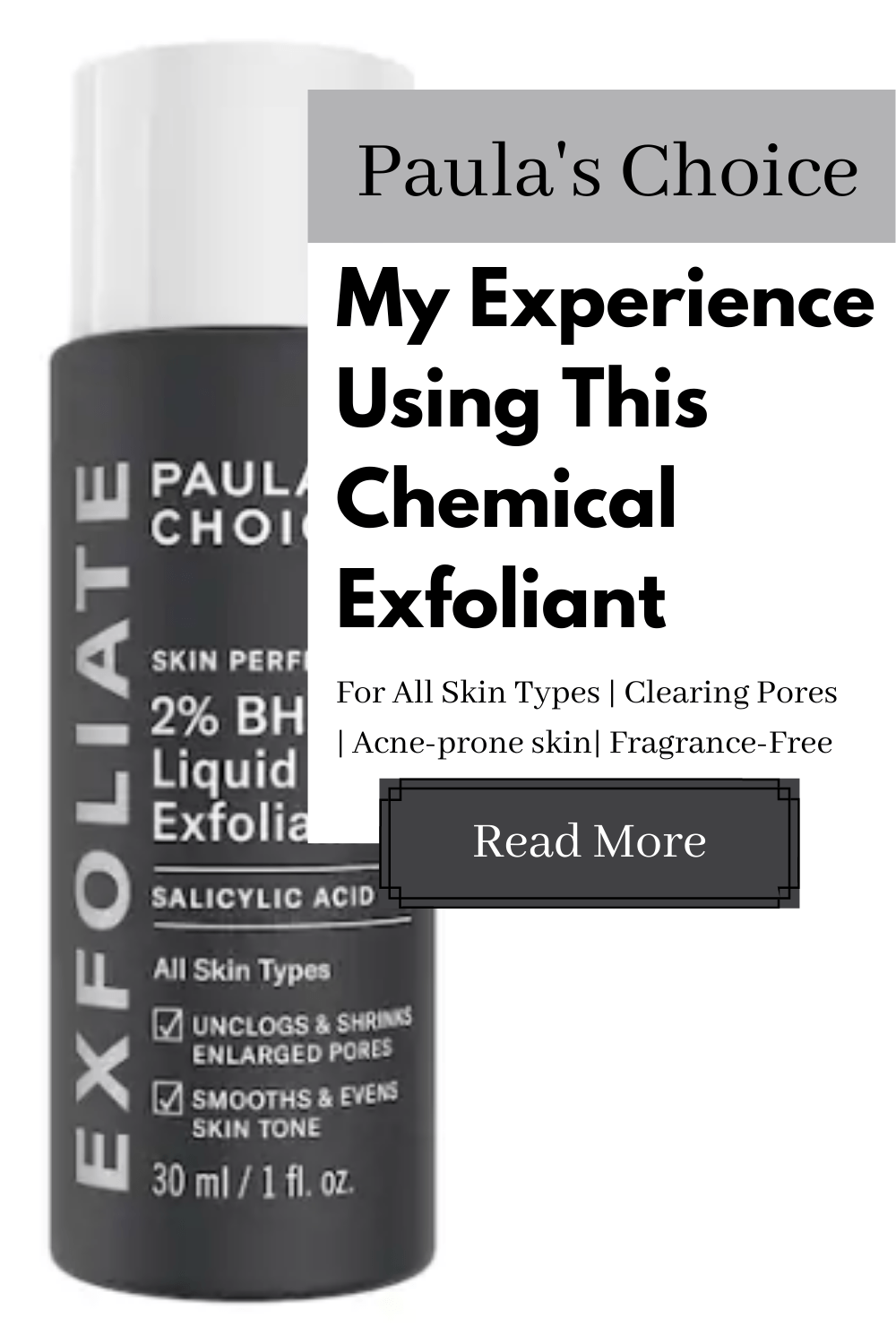 An honest review on how my skin reacted to using Paula’s Choice BHA Liquid Exfoliant. On a mission to find a chemical exfoliant that will help my acne-prone skin and shrink my large pores. #skincare #chemicalexfoliantproducts #chemicalexfoliators #oilyskin