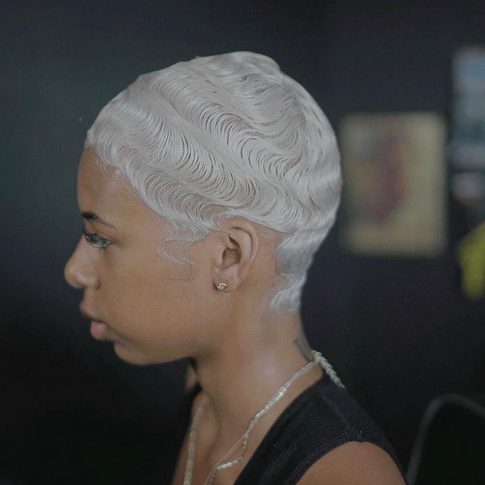 White blonde hair with finger waves