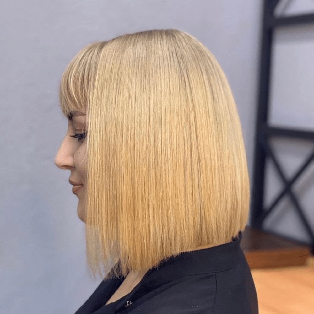 A blonde bob with bangs