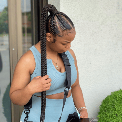 Stitch Braids Into a High Ponytail